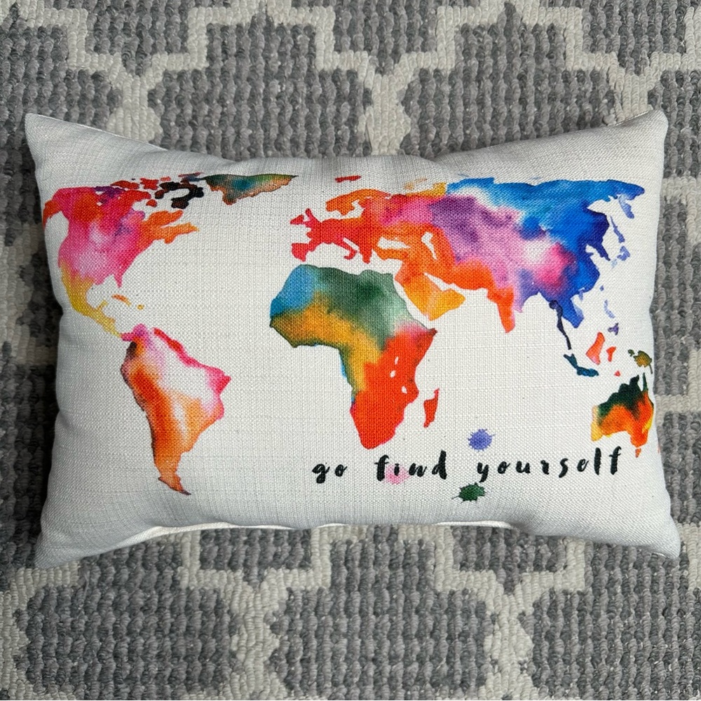 “Go Find Yourself” Watercolor Map Throw Pillow